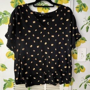Madewell | black flower flowy blouse